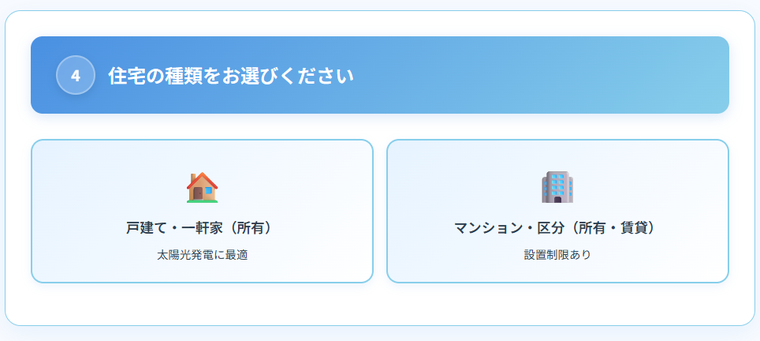 省エネタイガーの申し込みフォーム Step 4 住宅の種類